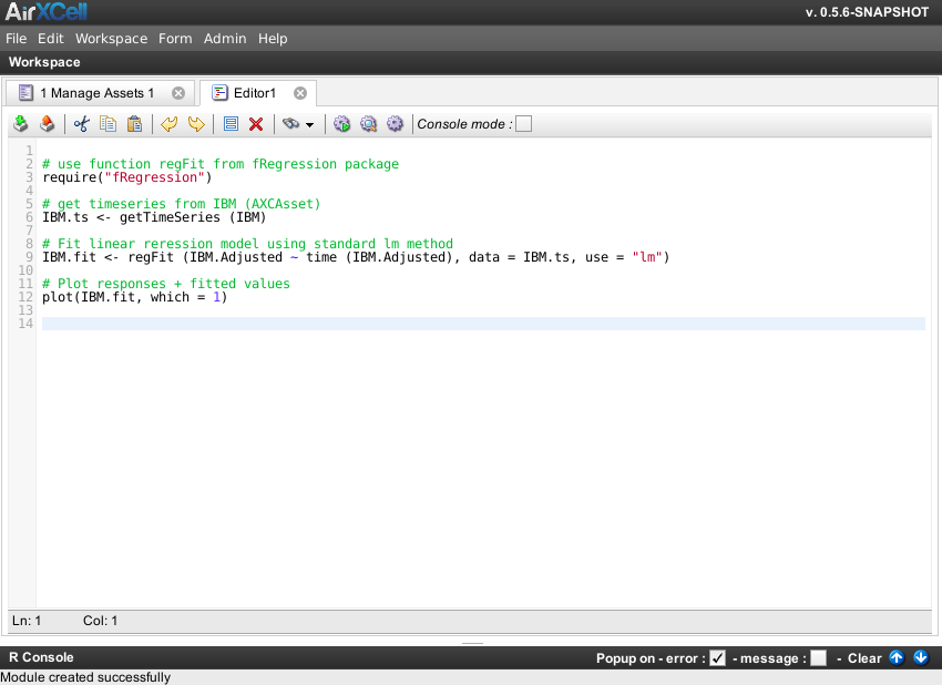 Regression calculation code in editor