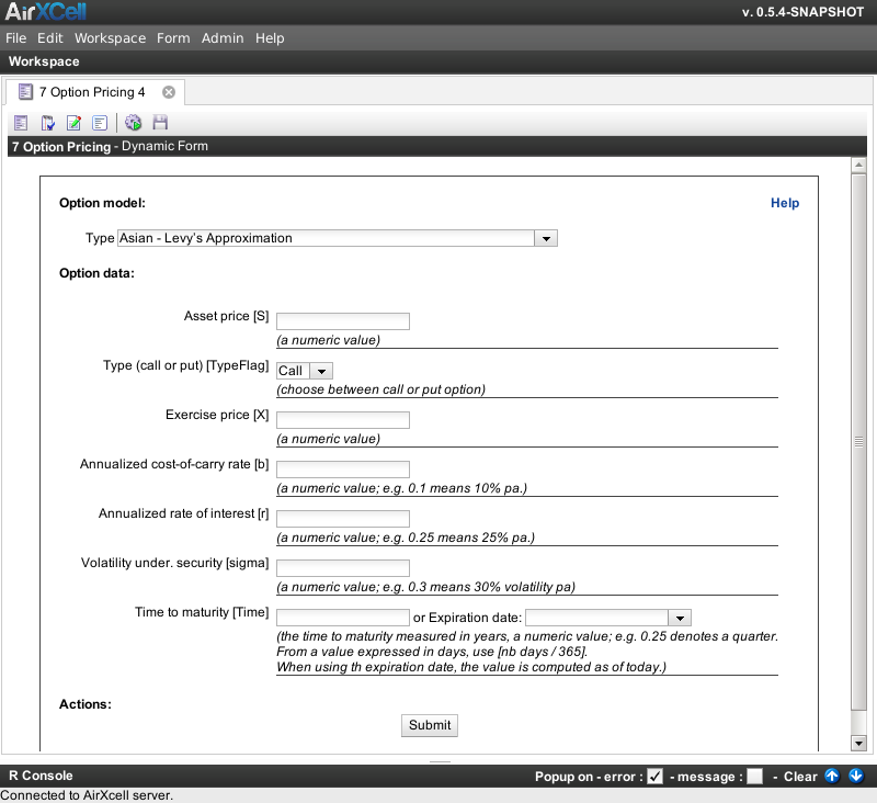 Asian option pricing example