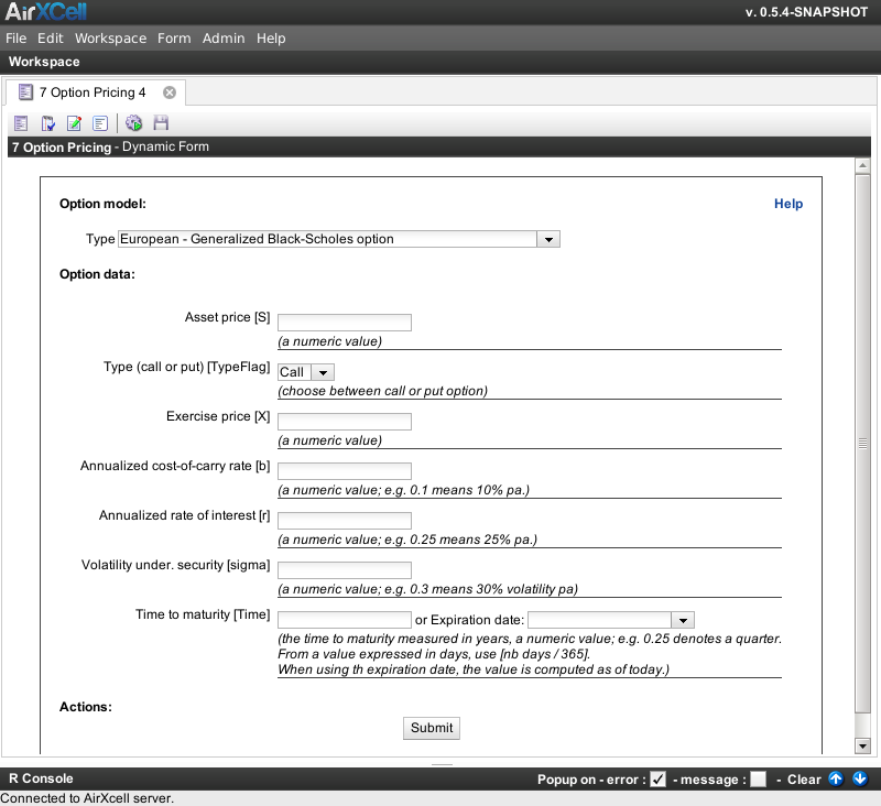 European option pricing example