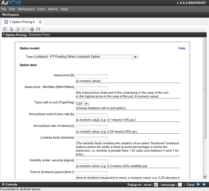 Lookback option pricing example