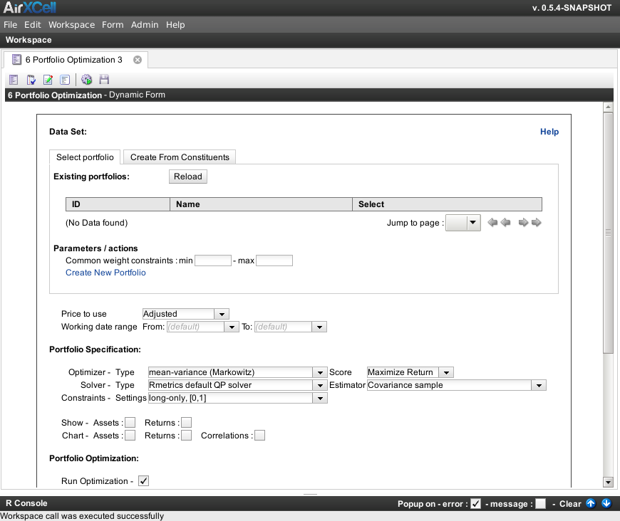 New '6. Portfolio Optimization' dynamic form